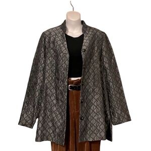Coldwater Creek Gray Textured Jacquard Pattern Satin Tunic Lightweight Jacket M